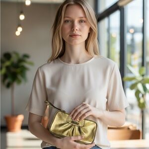 Coach Gold Leather Wristlet Pouch  New